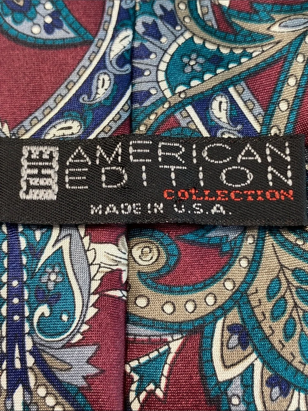 Vintage American Edition Collection Clip-on Tie Burgundy Blue Paisley Retro 18.5